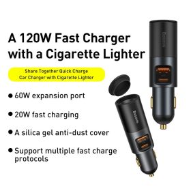 120W Car Charger Usb Interface Car Power Supply One For Three Fast Charging